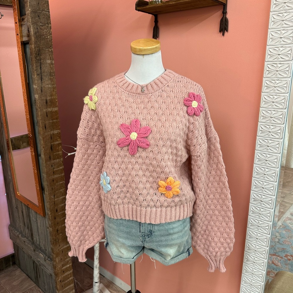 NEW! Very J Crochet Flower Blush Sweater